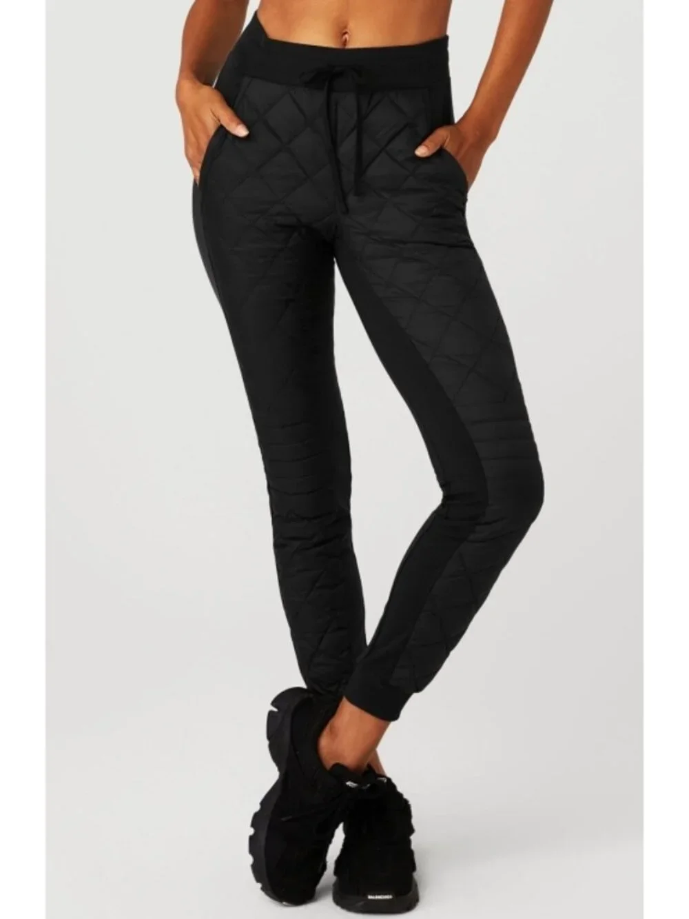 Alo Winter Warm High-Waist Moto Puffer Pant Black Brushed Hi-Rise Quilted Jogger